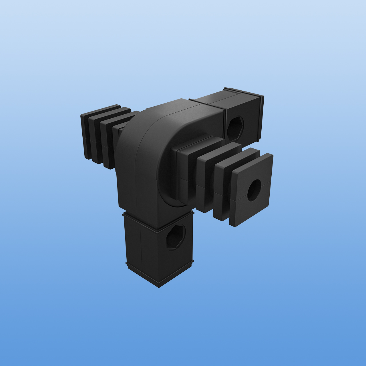 Steckverbinder für 30 x 30 x 2 mm Vierkantrohr | Gelenkverbinder 45 - 200 Grad mit zwei Abgängen | Schwarz