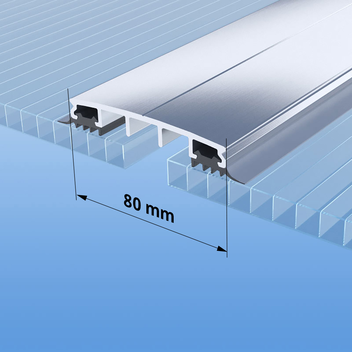Verbinder für 10 mm Platten mit Schrauben, Dichtungen und Untergummi (80mm)