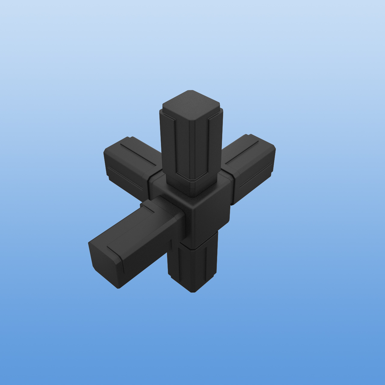 Steckverbinder für 13,5 x 13,5 x 1,25 mm Vierkantrohr | Kreuzverbinder mit einem Abgang | Schwarz