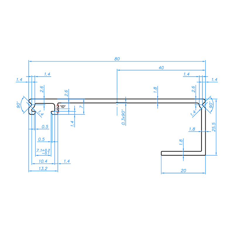 Zeichnung - Verlegeprofil für 12mm Glas / VSG (Randprofil) - 80mm