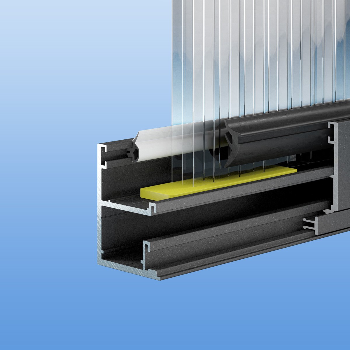 Verglasungsprofil in anthrazit (DB703) mit Dichtung für 16mm Stegplatten