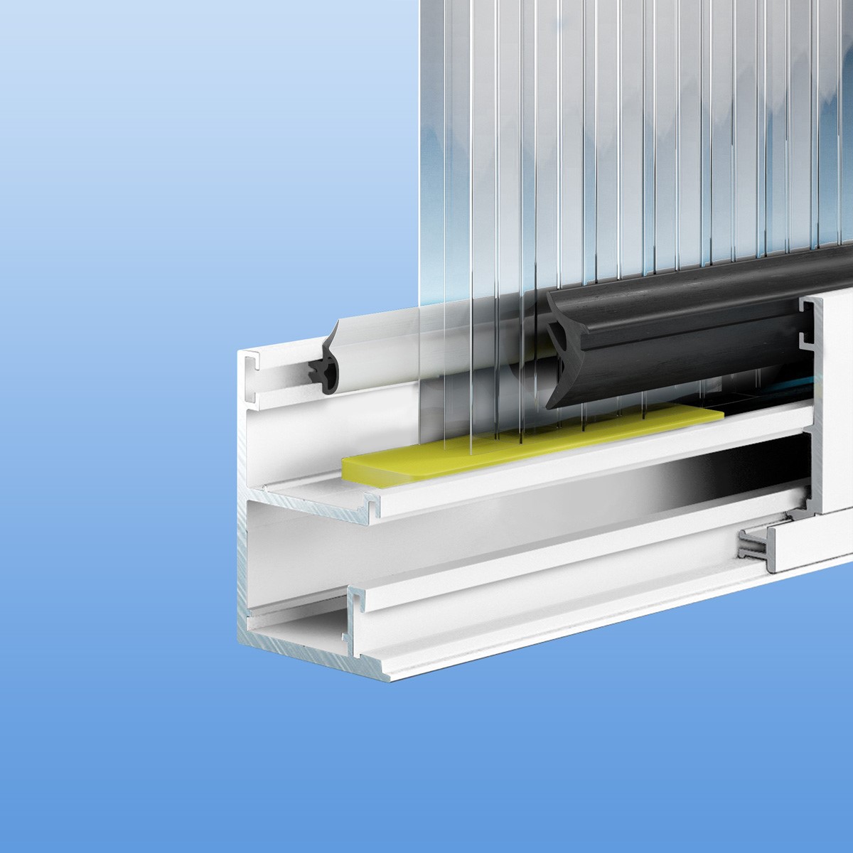 Verglasungsprofil in weiß mit Dichtung für 16mm Stegplatten
