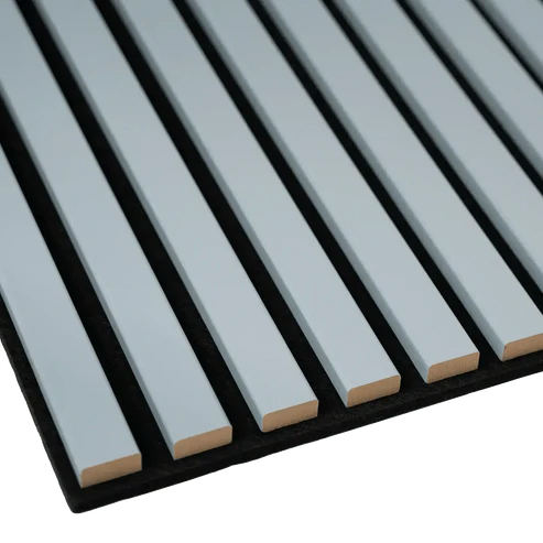 Akustikpaneele - Lamellendekor Pastellblau mit schwarzem Filz