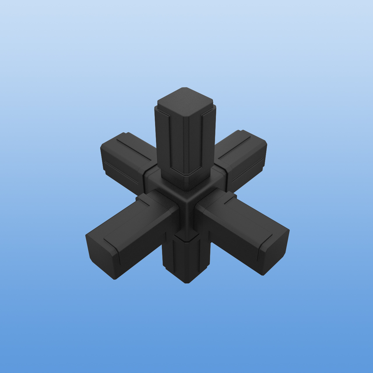 Steckverbinder für 13,5 x 13,5 x 1,25 mm Vierkantrohr | Kreuzverbinder mit zwei Abgängen | Schwarz