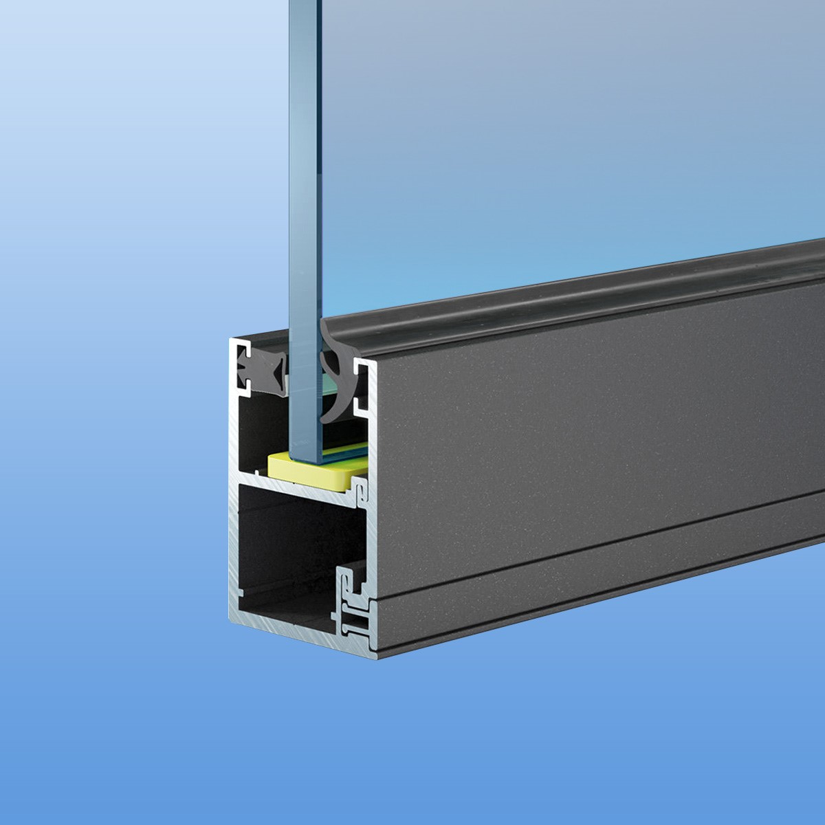 Verglasungsprofil in anthrazit (DB703) mit Dichtung für 10mm ESG Glas