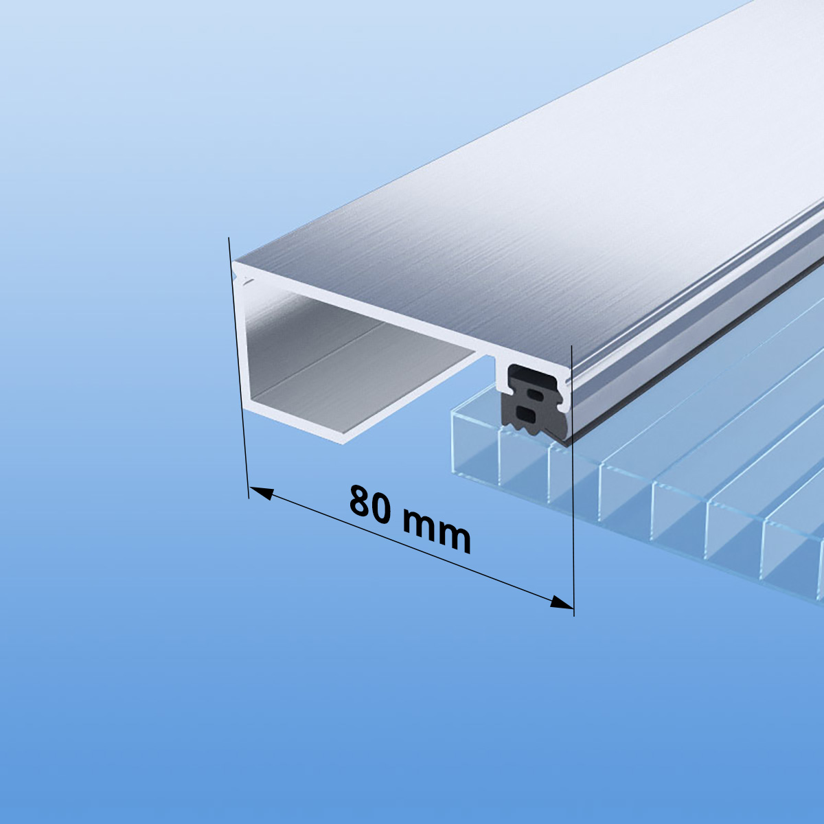 Randprofil für 10 mm Platten mit Schrauben, Dichtungen und Untergummi (80mm)