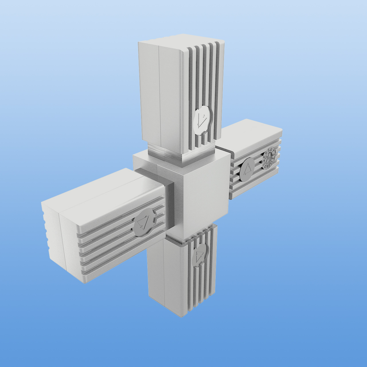Steckverbinder für 30 x 30 x 2 mm Vierkantrohr | Kreuzverbinder | Grau RAL 7035 mit Stahlkern