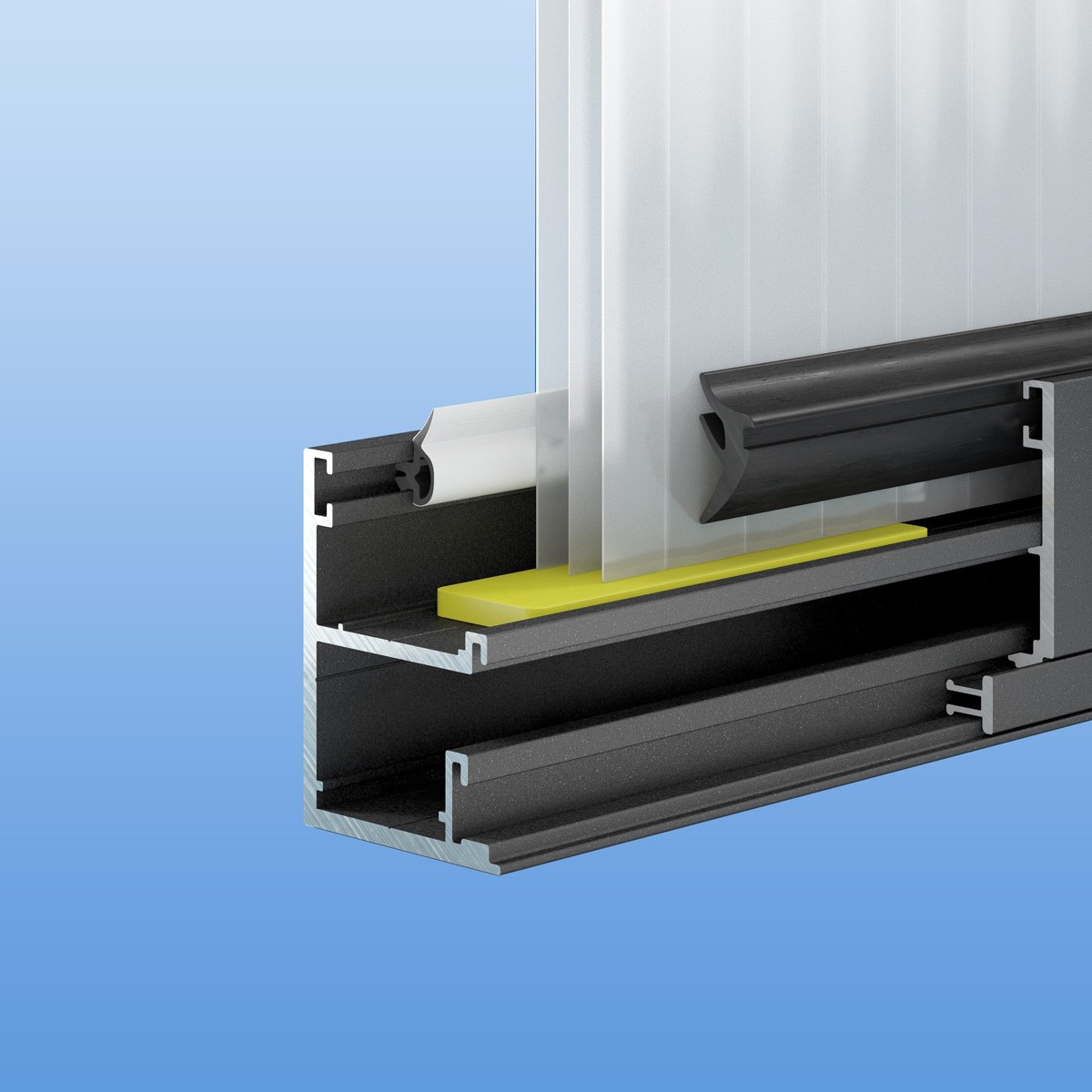 Verglasungsprofil in anthrazit (DB703) mit Dichtung für 16mm Stegplatten