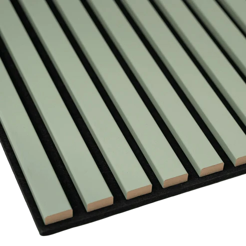 Akustikpaneele - Lamellendekor Pastellgrün mit schwarzem Filz