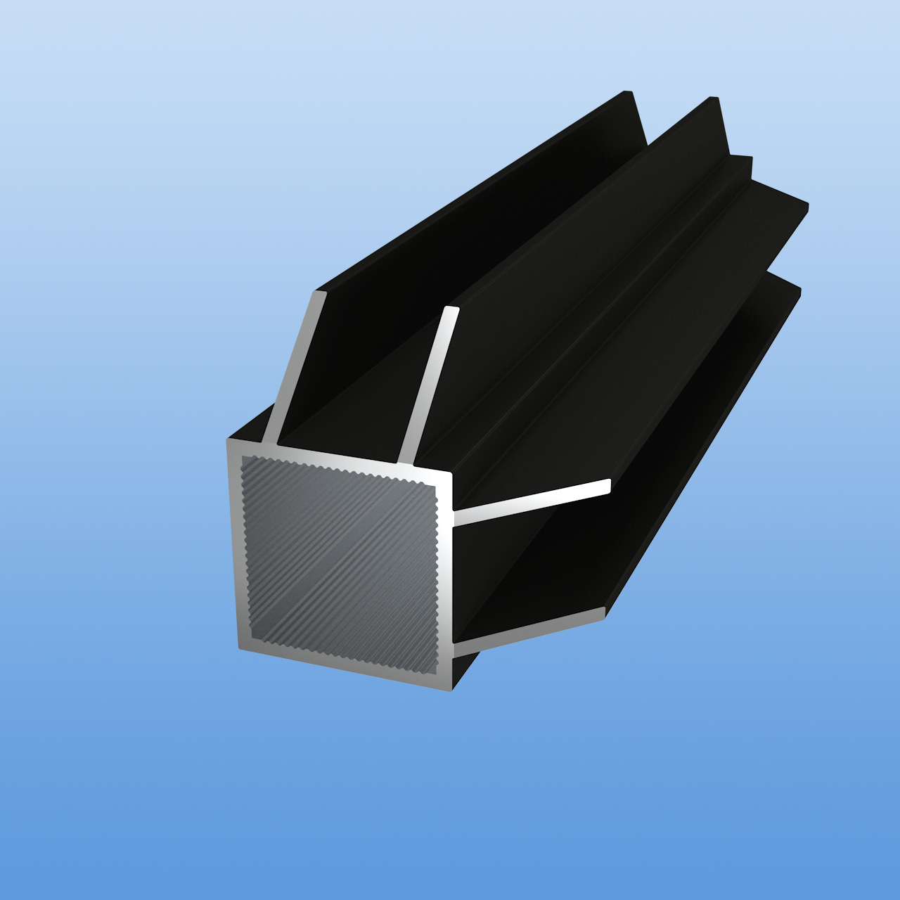 Vierkantrohr für Steckverbinder mit Doppelstegen | Ausführung 16mm Eckprofil | Schwarz eloxiert - E6 C35 | 30 x 30 x 2 mm | Beidseitige Gehrung im 45-Grad-Winkel auf beiden Seite