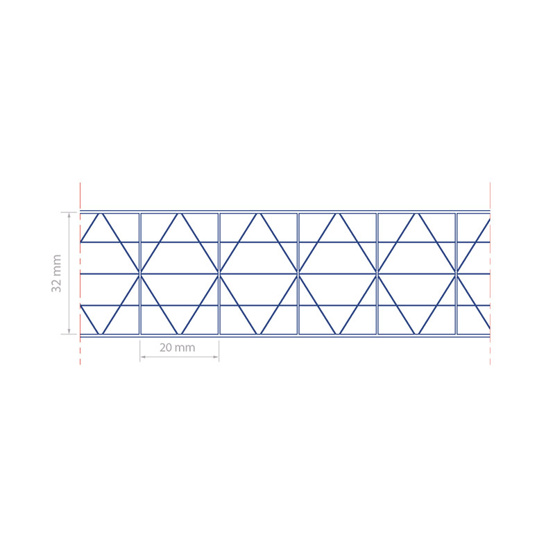 Querschnitt - Stegplatten Lexan Thermoclear farblos 32 mm