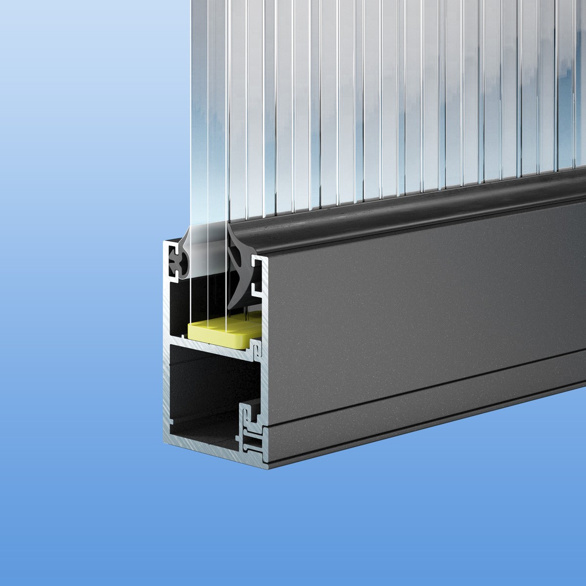 Verglasungsprofil in anthrazit (DB703) mit Dichtung für 16mm Stegplatten