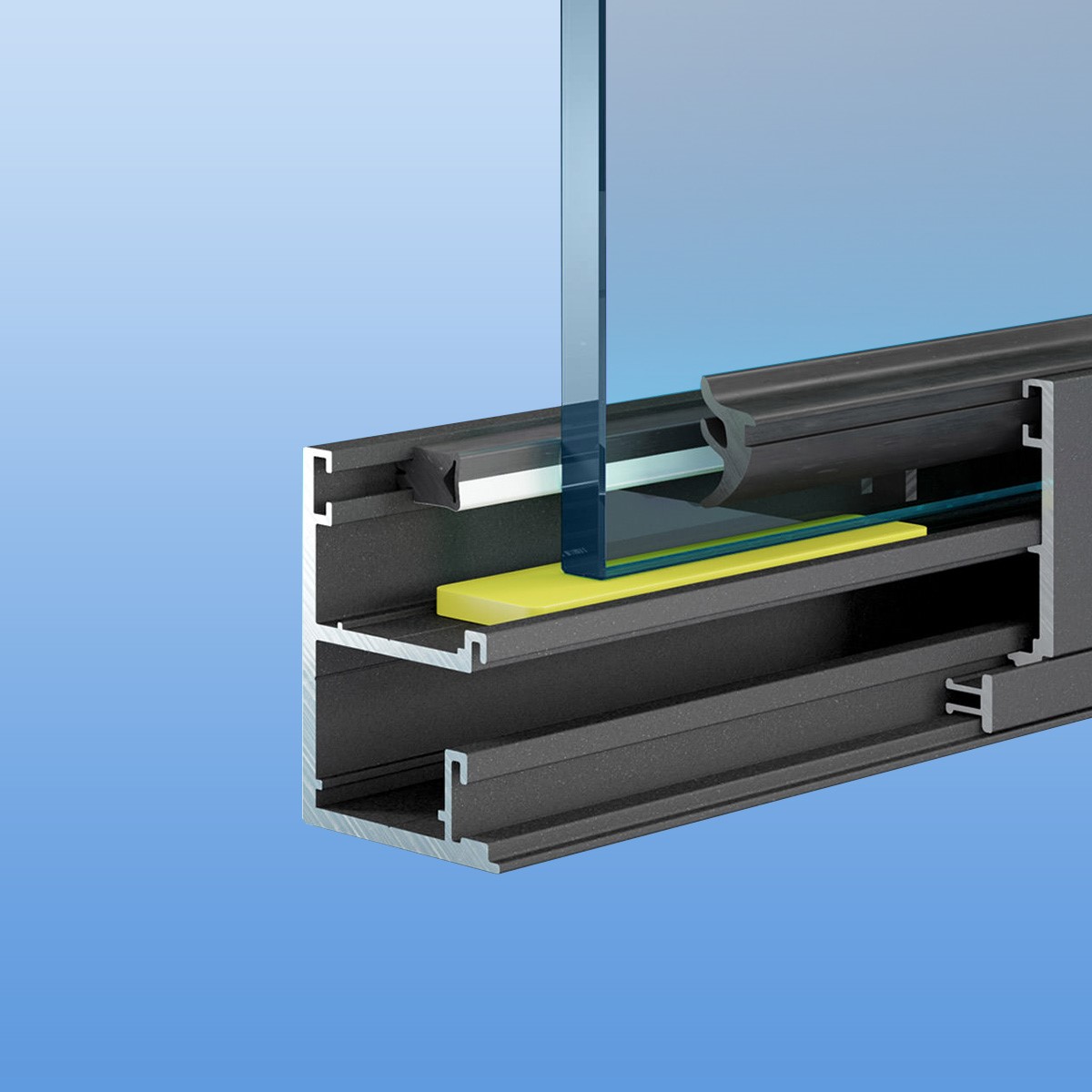 Verglasungsprofil in anthrazit (DB703) mit Dichtung für 10mm ESG Glas