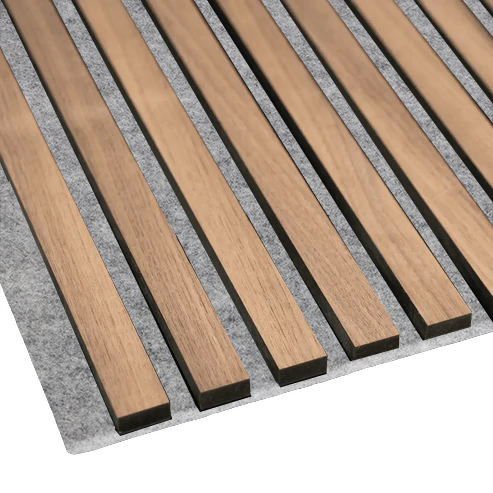 Akustikpaneele - Lamellendekor Walnuß mit grauem Filz