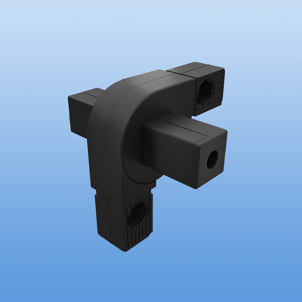 Steckverbinder für 30 x 30 x 2 mm Vierkantrohr | Gelenkverbinder 0 - 190 Grad mit zwei Abgängen | Schwarz