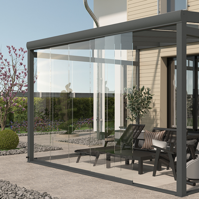 Glasschiebewände mit 5 Führungsnuten incl. ESG-Glas - Anthrazit DB 703