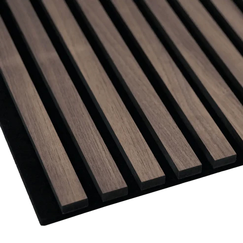 Akustikpaneele - Lamellendekor Eiche dunkelbraun mit schwarzem Filz