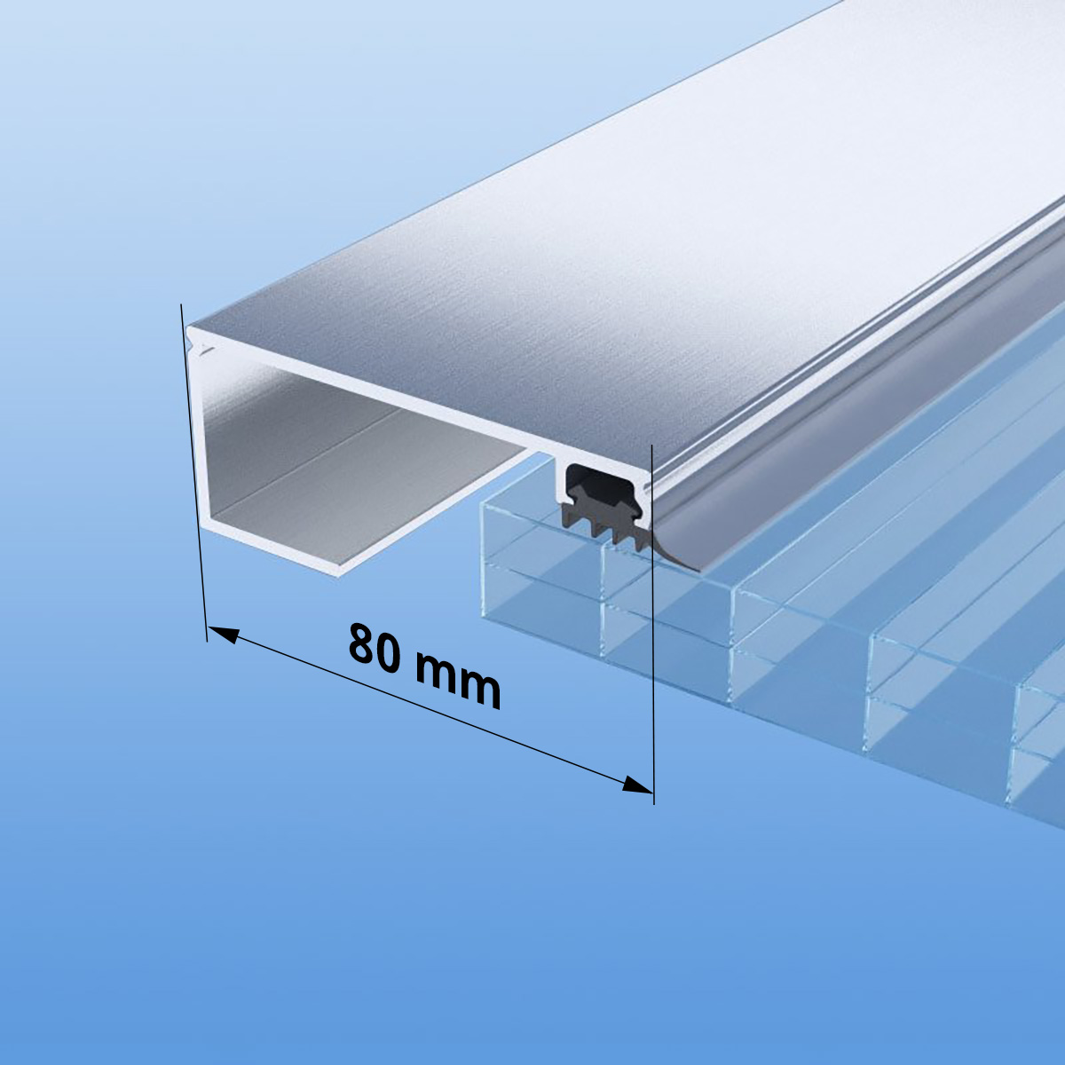 Randprofil für 16 mm Platten mit Schrauben, Dichtungen und Untergummi (80mm)