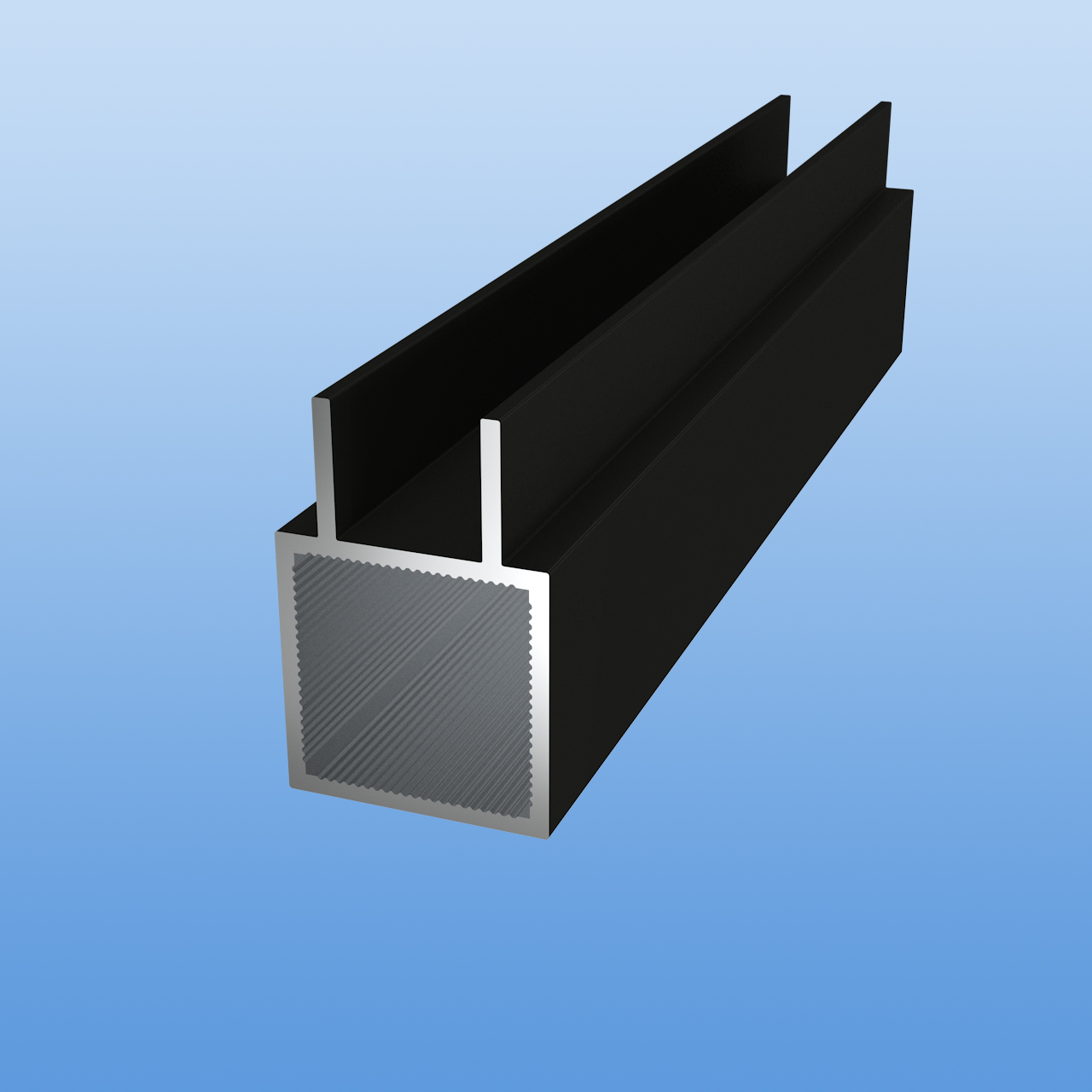 Vierkantrohr für Steckverbinder mit Doppelstegen | Ausführung 16mm U-Profil | Schwarz eloxiert - E6 C35 | 30 x 30 x 2 mm