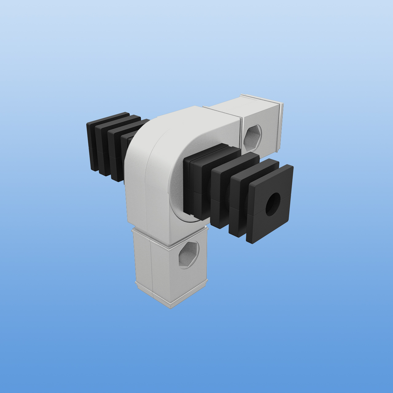 Steckverbinder für 30 x 30 x 2 mm Vierkantrohr | Gelenkverbinder 45 - 200 Grad mit zwei Abgängen | Grau RAL 7035