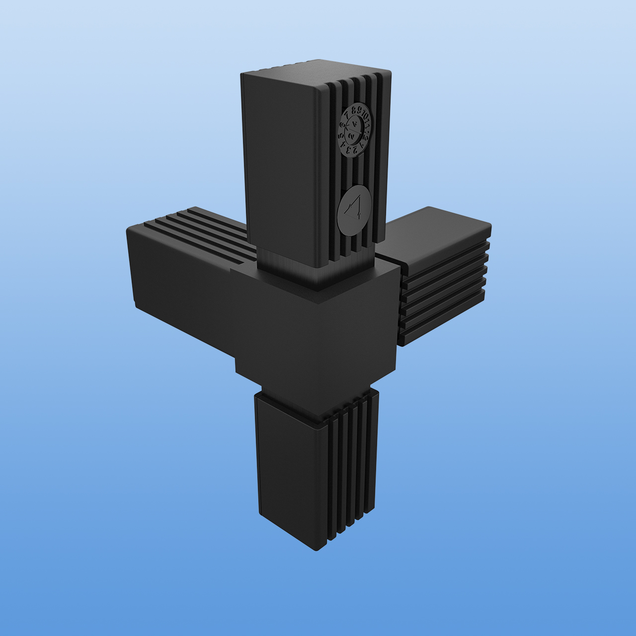 Steckverbinder für 30 x 30 x 2 mm Vierkantrohr | T-Stück mit einem Abgang | Schwarz mit Stahlkern