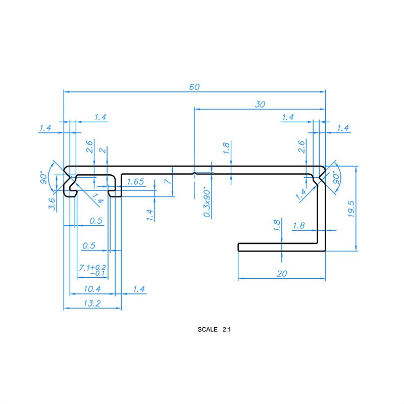 Zeichnung - Verlegeprofil für 10mm Glas / VSG (Randprofil)