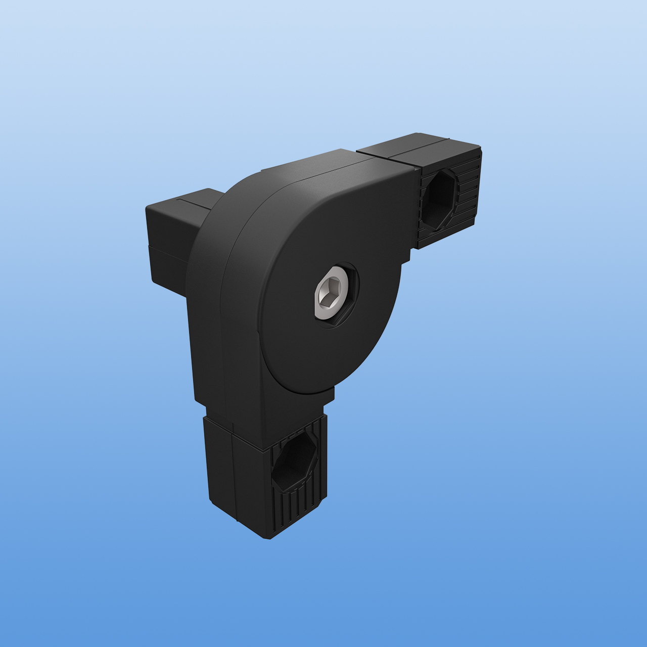 Steckverbinder für 30 x 30 x 2 mm Vierkantrohr | Gelenkverbinder 0 - 190 Grad mit einem Abgang | Schwarz