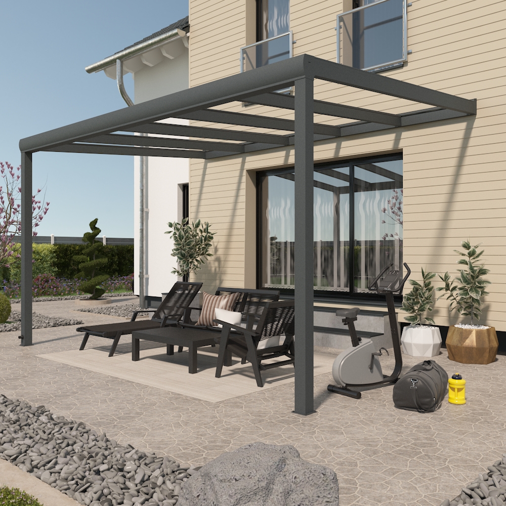 Alu Terrassendach Premium - 4060mm x 2000mm für VSG - Glas vorbereitet