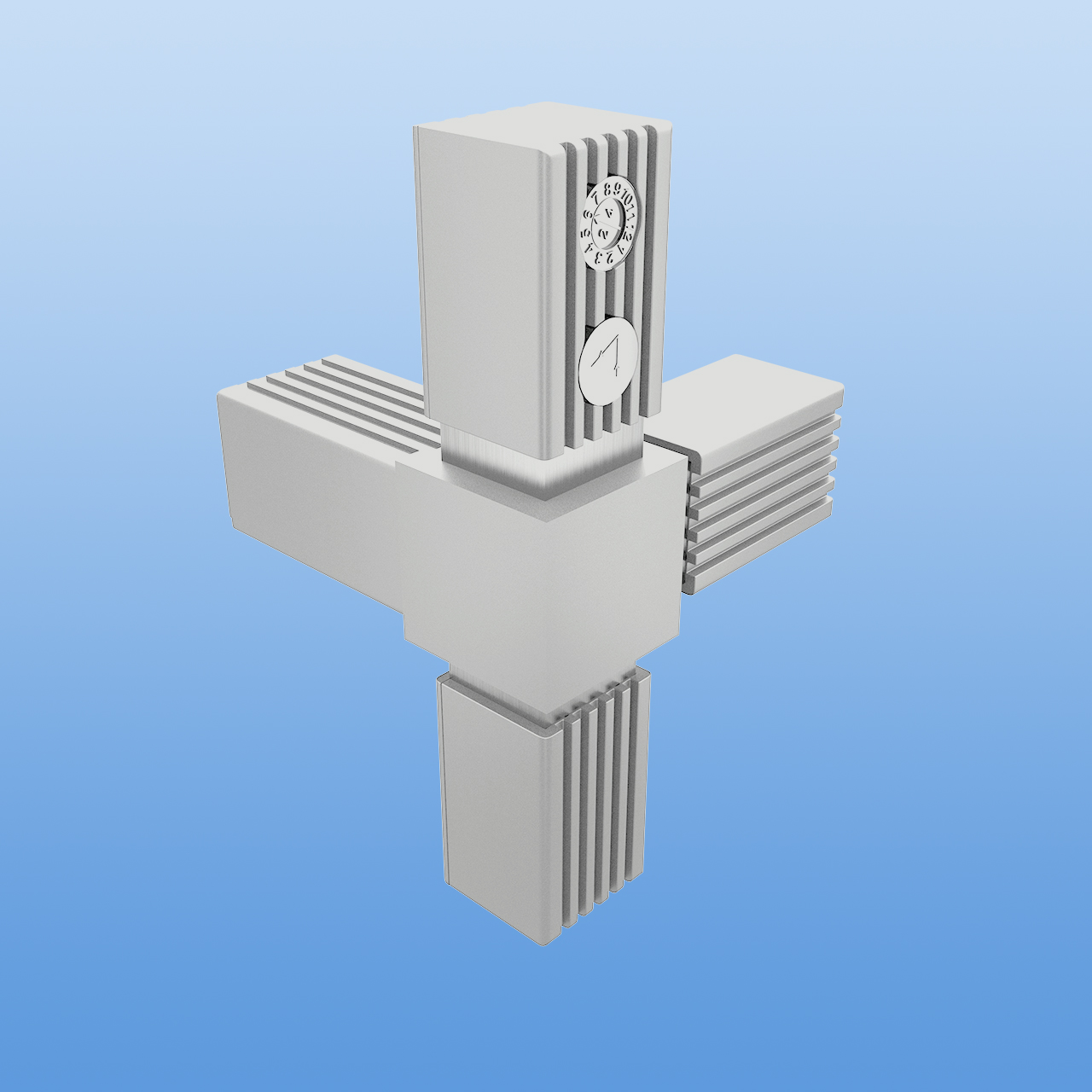 Steckverbinder für 30 x 30 x 2 mm Vierkantrohr | T-Stück mit einem Abgang | Grau RAL 7035 mit Stahlkern