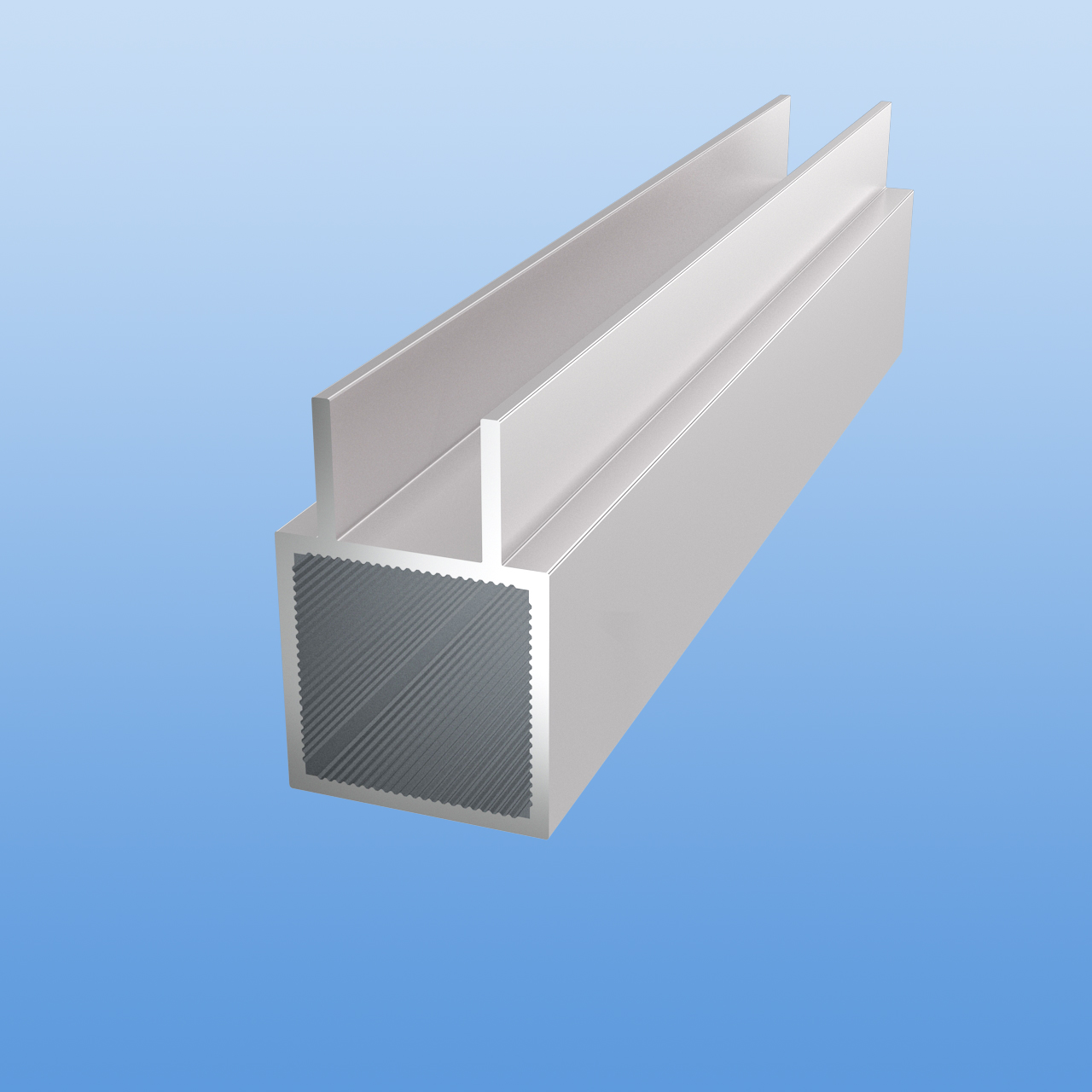 Vierkantrohr für Steckverbinder mit Doppelstegen | Ausführung 16mm U-Profil | Silber eloxiert - E6 EV1 | 30 x 30 x 2 mm